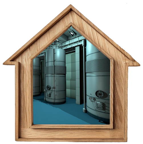 Boiler room a wooden house shaped frame