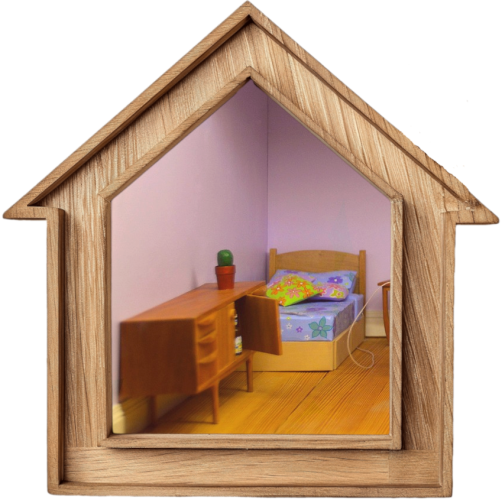 Pink Bedroom in a wooden house shaped frame