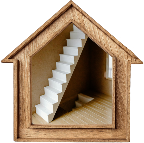 Stairway in a wooden house shaped frame